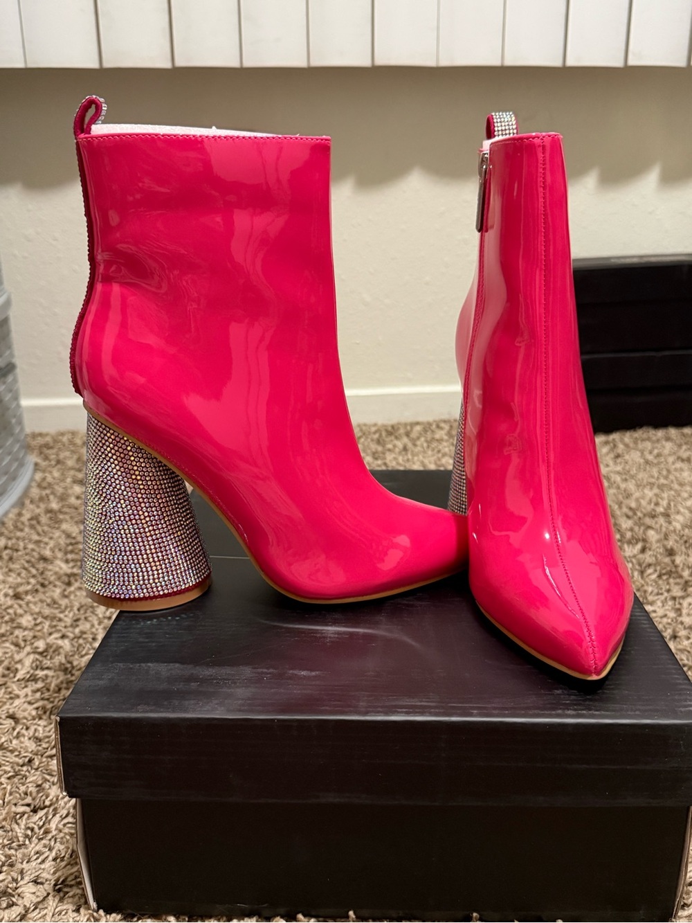 Cape Robbin Hot Pink Ankle Boots with Embellished Block Heel